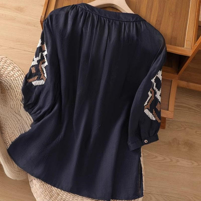 Nimara Ritual Casual Symmetrical Embroidery Women's Crew Neck Design Half Sleeve Spandex T-shirt