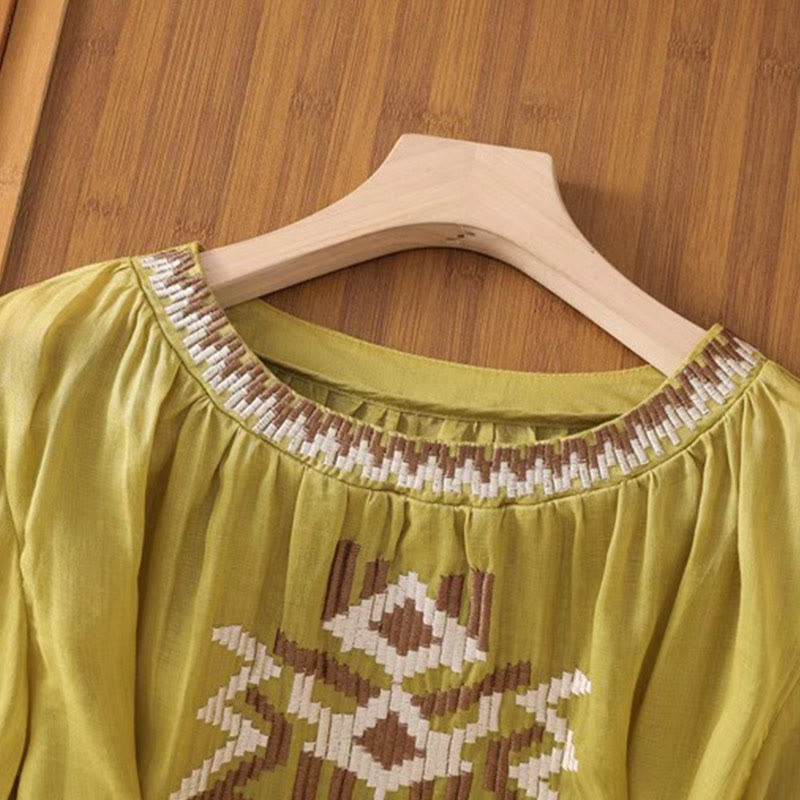 Nimara Ritual Casual Symmetrical Embroidery Women's Crew Neck Design Half Sleeve Spandex T-shirt