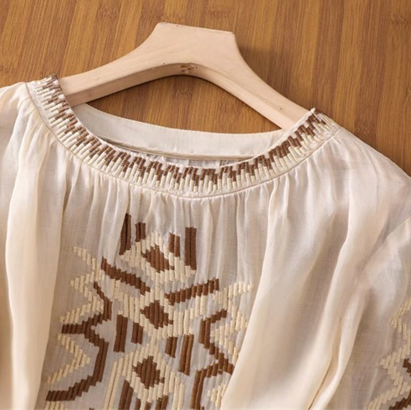 Nimara Ritual Casual Symmetrical Embroidery Women's Crew Neck Design Half Sleeve Spandex T-shirt