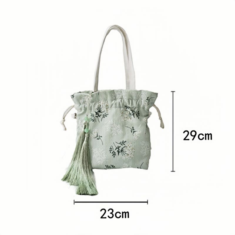 Nimara Ritual White Flowers Green Leaves Canvas Tote Crossbody Bag Shoulder Bag Handbag