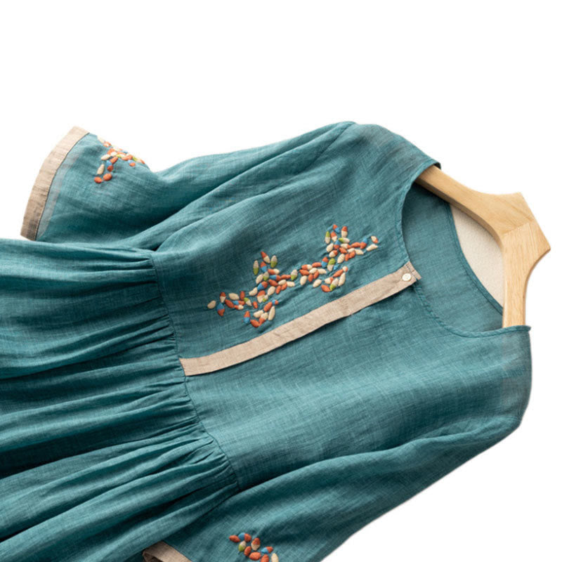 Nimara Ritual Spring Ethnic Embroidery Half Sleeve Women's Midi Dress
