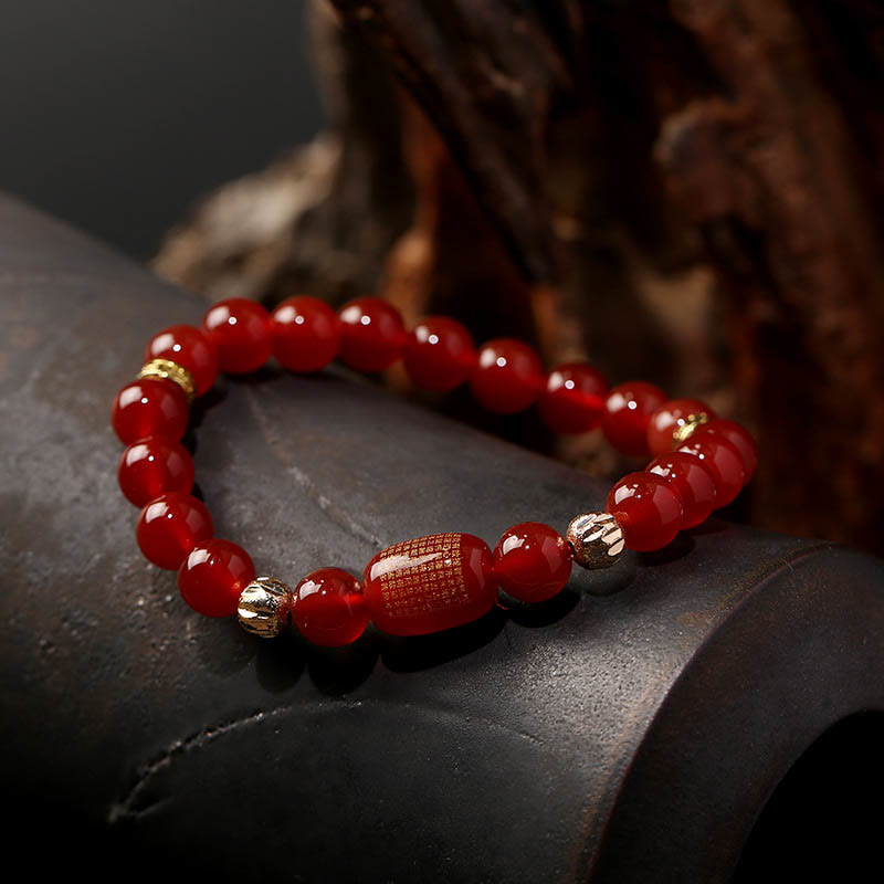 Nimara Ritual Natural Red Agate Green Agate Buddhist Sutras Calm Bracelet