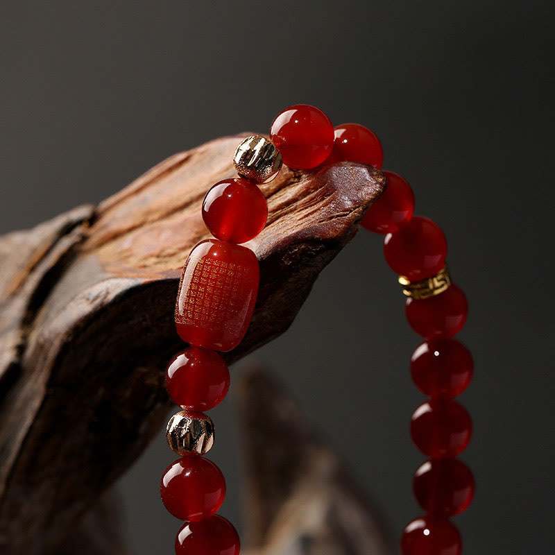 Nimara Ritual Natural Red Agate Green Agate Buddhist Sutras Calm Bracelet