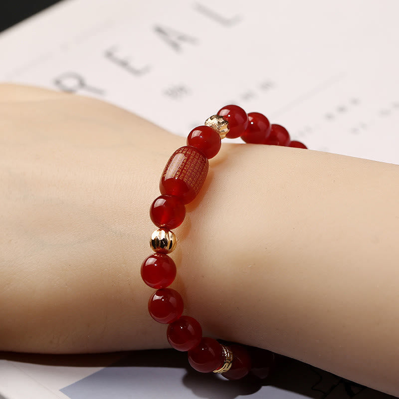 Nimara Ritual Natural Red Agate Green Agate Buddhist Sutras Calm Bracelet