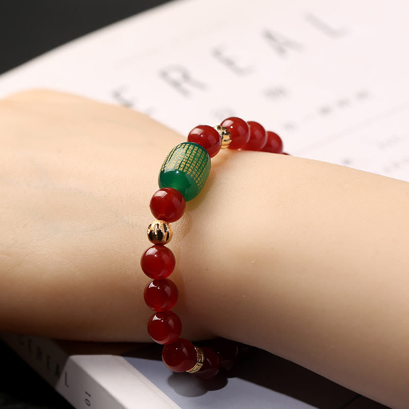 Nimara Ritual Natural Red Agate Green Agate Buddhist Sutras Calm Bracelet