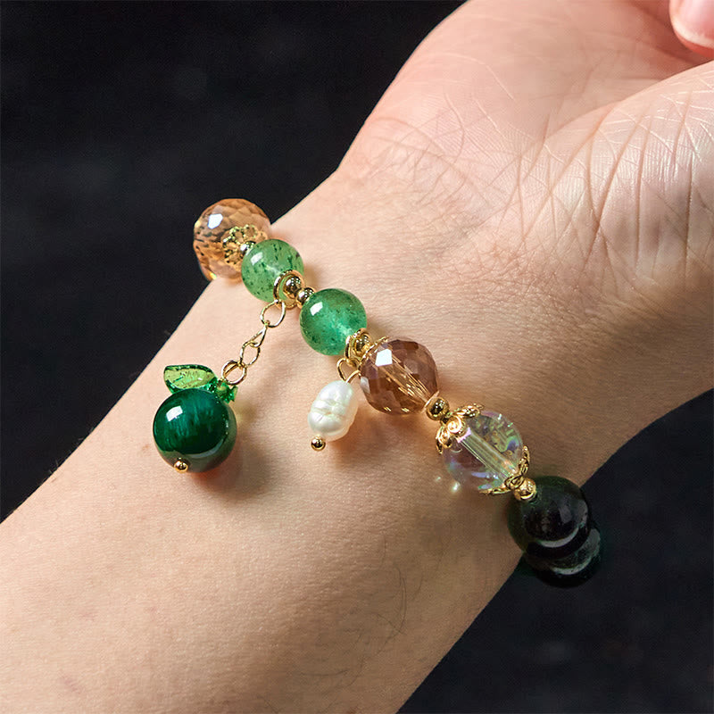 Nimara Ritual Natural Green Tiger Eye Beads Green Leaf Positive Bracelet