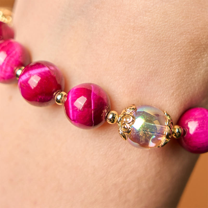 Nimara Ritual Natural Red Tiger Eye Purple Tiger Eye Beads Green Leaf Protection Bracelet