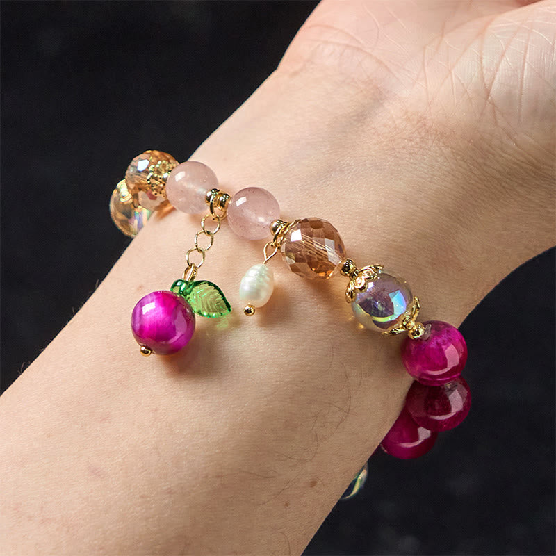 Nimara Ritual Natural Red Tiger Eye Purple Tiger Eye Beads Green Leaf Protection Bracelet