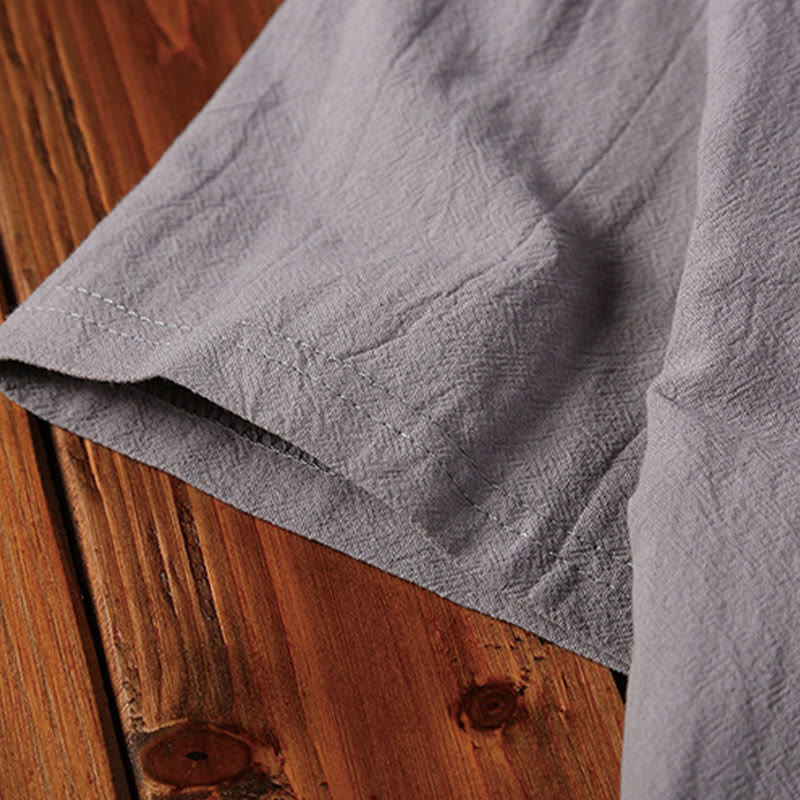Nimara Ritual 2Pcs Plain Notched Collar Short Sleeve T-Shirt Shorts With Pockets Cotton Linen Men's Meditation Cloth Set