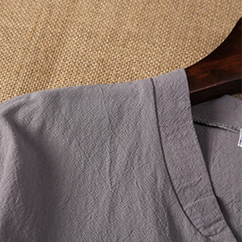 Nimara Ritual 2Pcs Plain Notched Collar Short Sleeve T-Shirt Shorts With Pockets Cotton Linen Men's Meditation Cloth Set