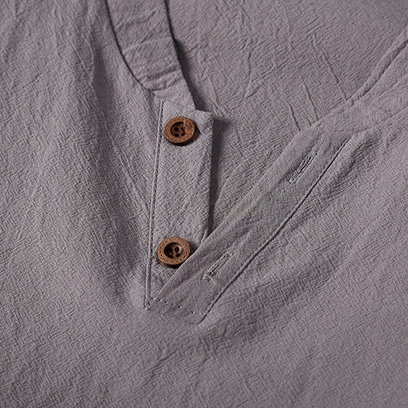 Nimara Ritual 2Pcs Plain Notched Collar Short Sleeve T-Shirt Shorts With Pockets Cotton Linen Men's Meditation Cloth Set