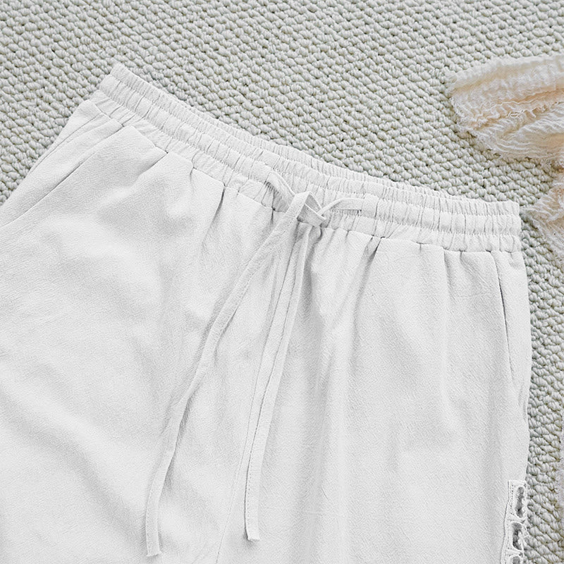 Nimara Ritual Summer Plain Color Splicing Design Cotton Linen Women's Pants With Pockets