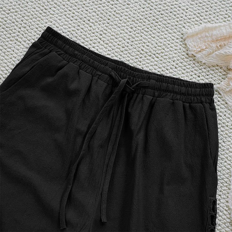 Nimara Ritual Summer Plain Color Splicing Design Cotton Linen Women's Pants With Pockets
