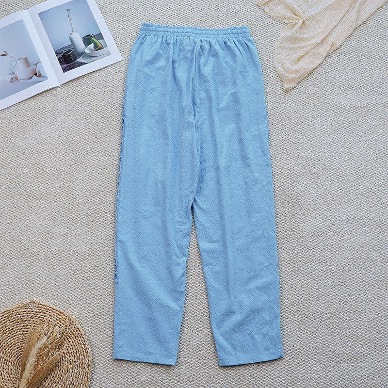 Nimara Ritual Summer Plain Color Splicing Design Cotton Linen Women's Pants With Pockets