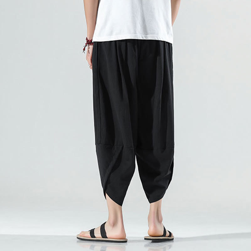Nimara Ritual Plain Simple Design Drawstring 7-8 Length Linen Men's Harem Pants With Pockets