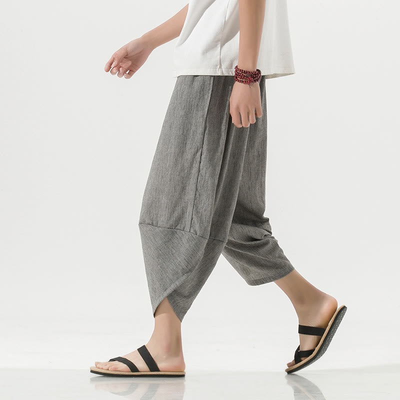 Nimara Ritual Plain Simple Design Drawstring 7-8 Length Linen Men's Harem Pants With Pockets