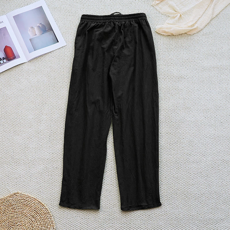 Nimara Ritual Summer Plain Patchwork Design Drawstring Cotton Linen Women's Pants With Pockets