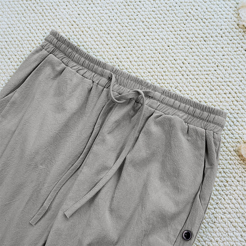 Nimara Ritual Summer Plain Patchwork Design Drawstring Cotton Linen Women's Pants With Pockets