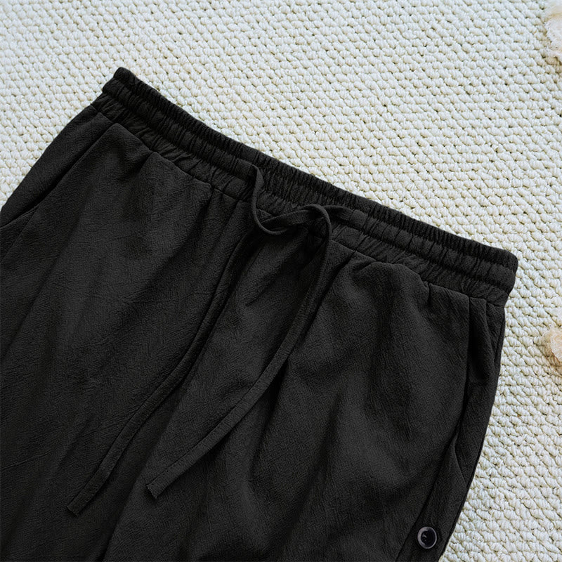 Nimara Ritual Summer Plain Patchwork Design Drawstring Cotton Linen Women's Pants With Pockets
