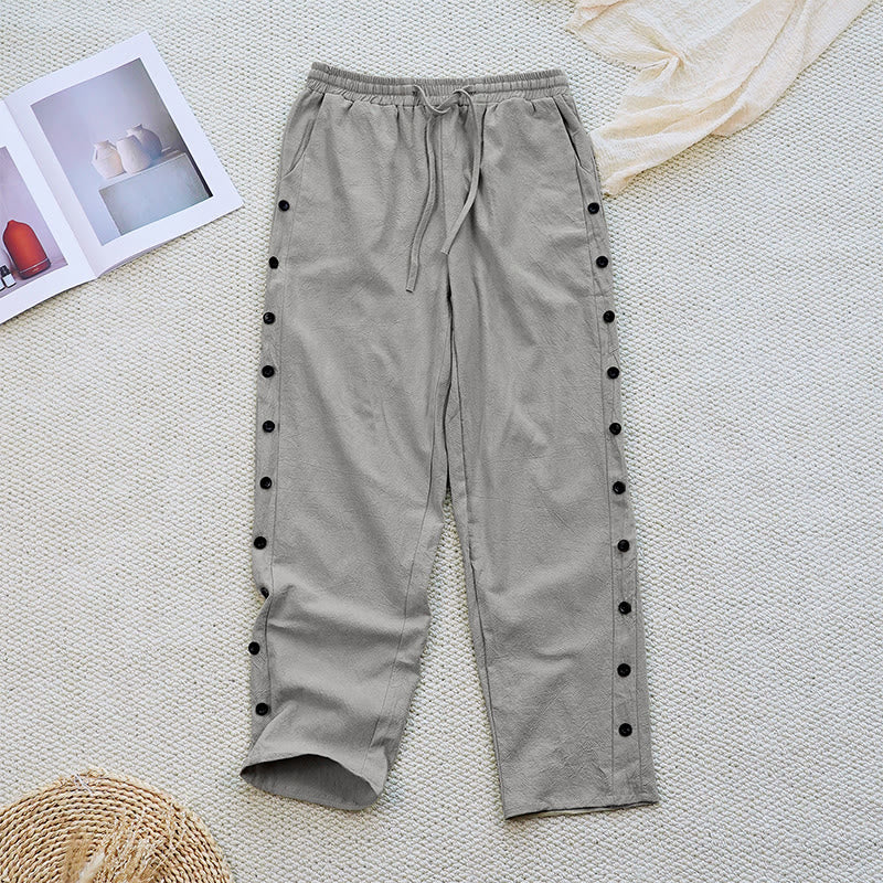 Nimara Ritual Summer Plain Patchwork Design Drawstring Cotton Linen Women's Pants With Pockets