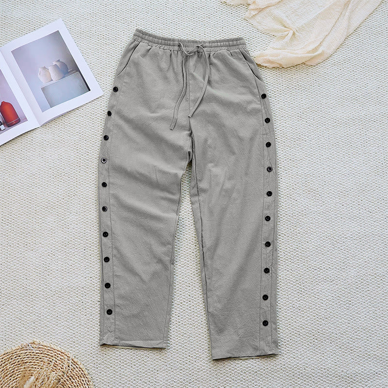 Nimara Ritual Summer Plain Patchwork Design Drawstring Cotton Linen Women's Pants With Pockets