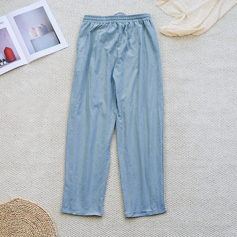 Nimara Ritual Summer Plain Patchwork Design Drawstring Cotton Linen Women's Pants With Pockets