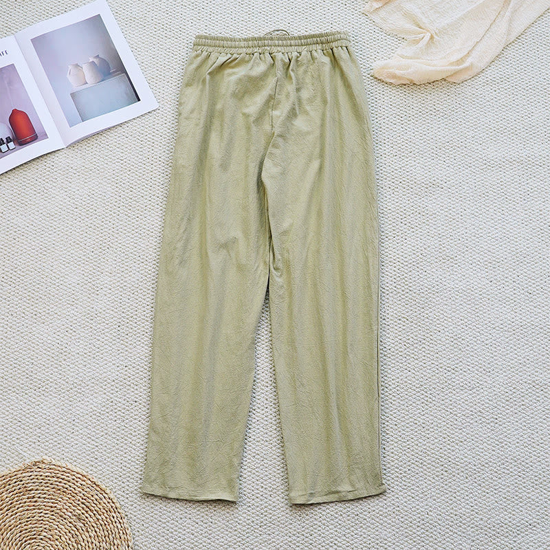 Nimara Ritual Summer Plain Patchwork Design Drawstring Cotton Linen Women's Pants With Pockets