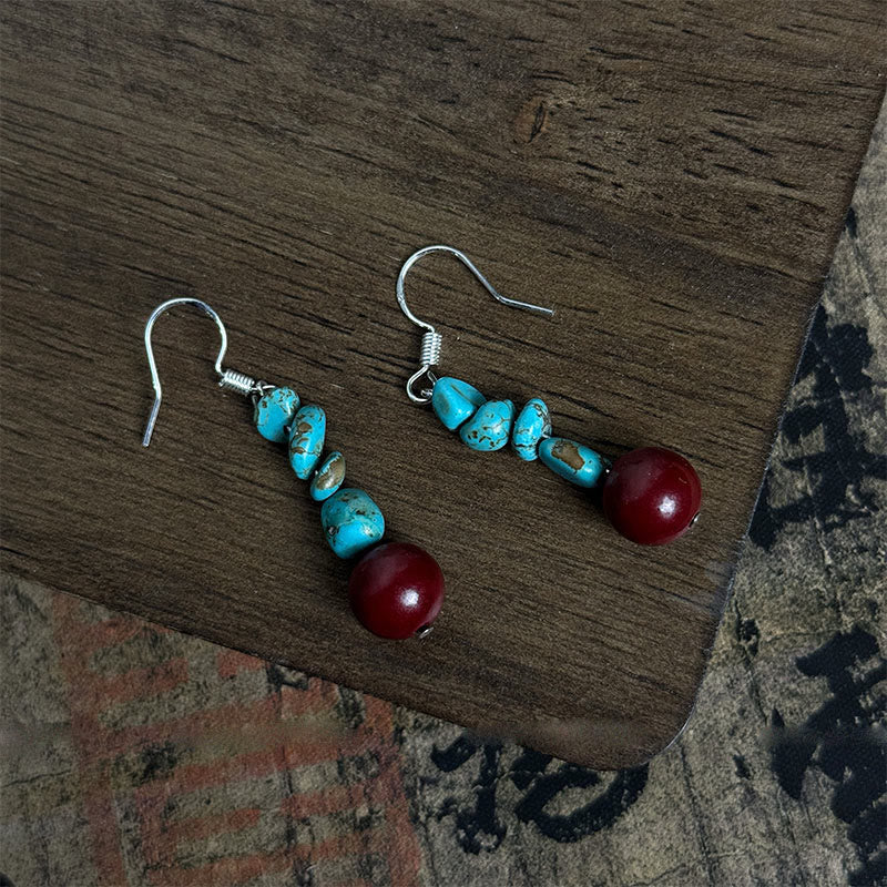 Nimara Ritual Tibetan 925 Sterling Silver Turquoise Cinnabar beads Protection Earrings