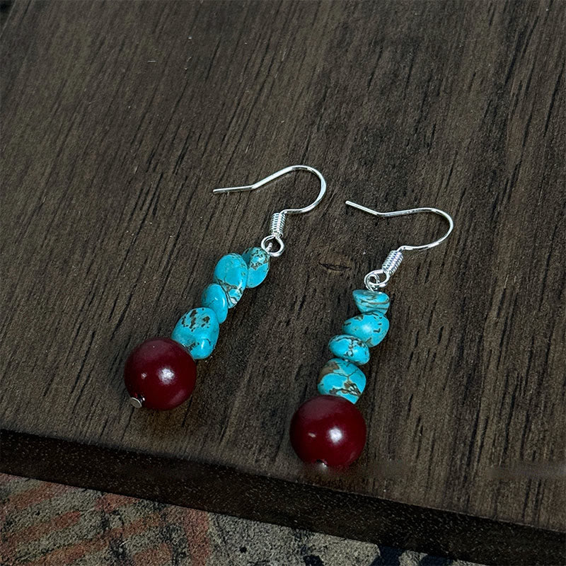 Nimara Ritual Tibetan 925 Sterling Silver Turquoise Cinnabar beads Protection Earrings