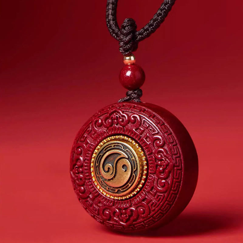 Nimara Ritual Natural Cinnabar Om Mani Padme Hum Rotatable Scripture Yin Yang Pattern Blessing Necklace String Pendant