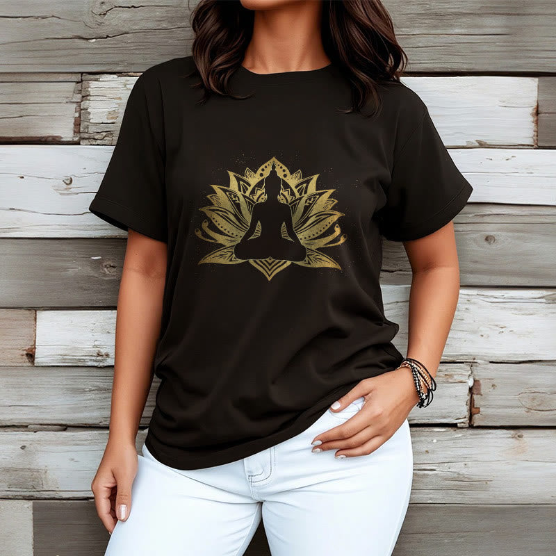 Nimara Ritual Golden Lotus Meditation Buddha Tee T-shirt