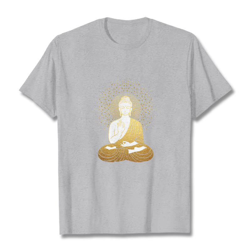 Nimara Ritual Golden Meditation Buddha With Golden Aura Tee T-shirt