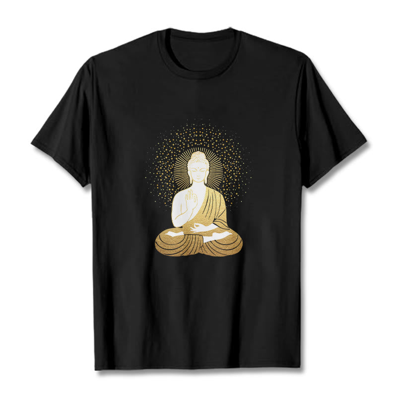 Nimara Ritual Golden Meditation Buddha With Golden Aura Tee T-shirt