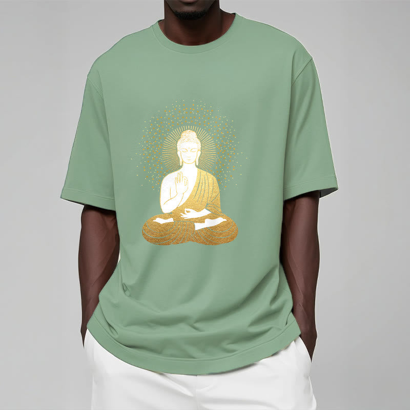 Nimara Ritual Golden Meditation Buddha With Golden Aura Tee T-shirt