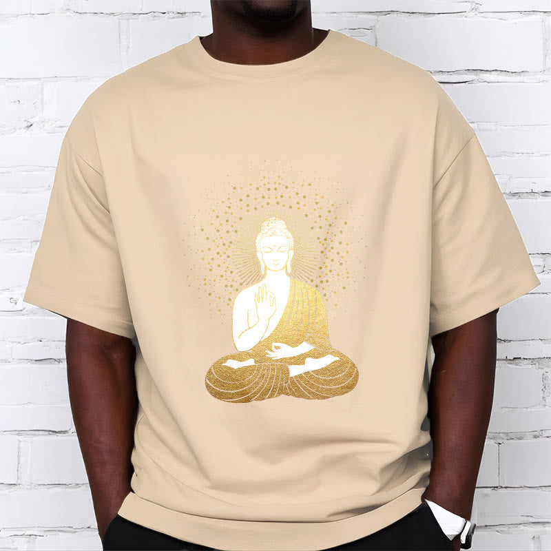 Nimara Ritual Golden Meditation Buddha With Golden Aura Tee T-shirt