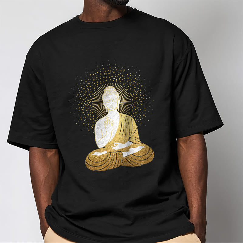 Nimara Ritual Golden Meditation Buddha With Golden Aura Tee T-shirt