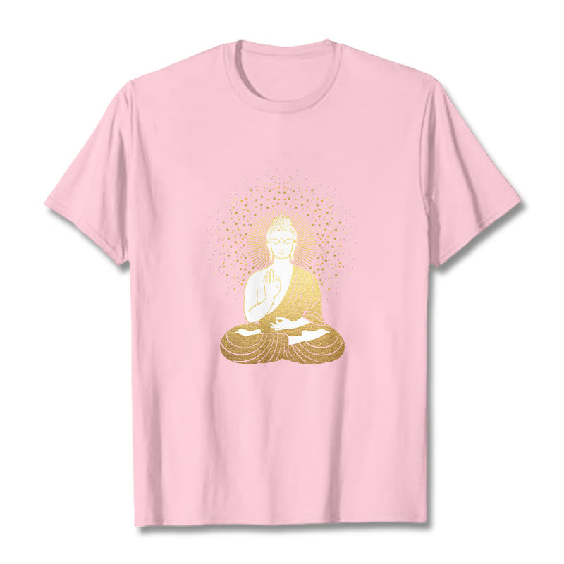 Nimara Ritual Golden Meditation Buddha With Golden Aura Tee T-shirt