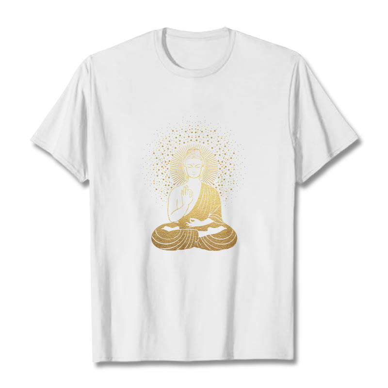 Nimara Ritual Golden Meditation Buddha With Golden Aura Tee T-shirt