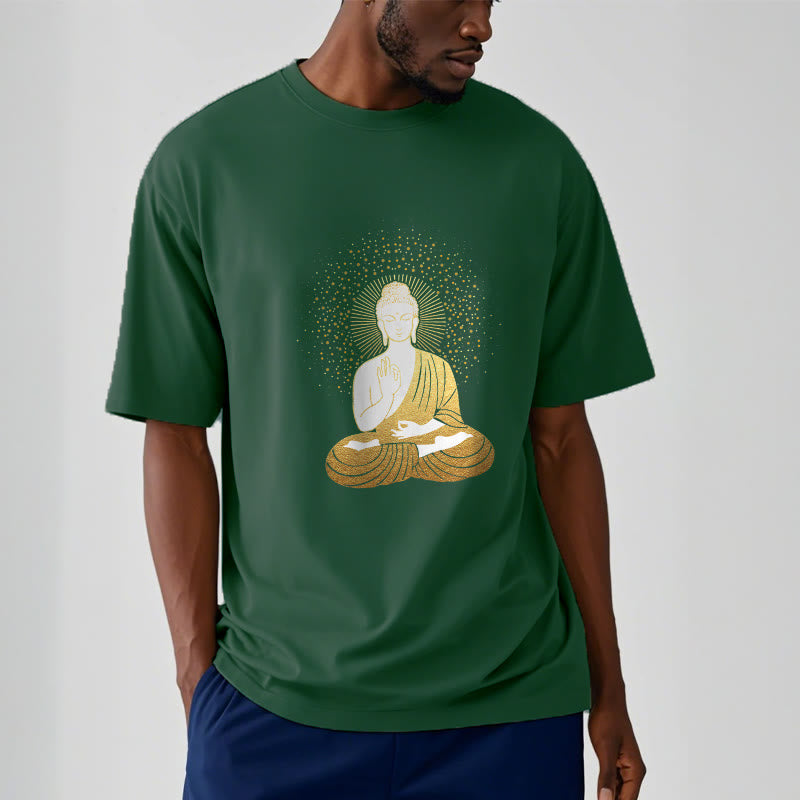 Nimara Ritual Golden Meditation Buddha With Golden Aura Tee T-shirt