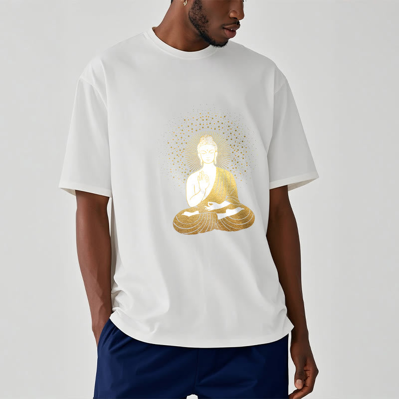 Nimara Ritual Golden Meditation Buddha With Golden Aura Tee T-shirt