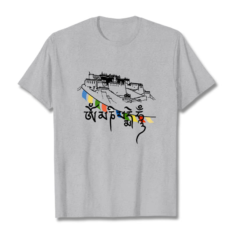 Nimara Ritual Potala Palace Om Mani Padme Hum Prayer Flags Cotton Tee T-shirt