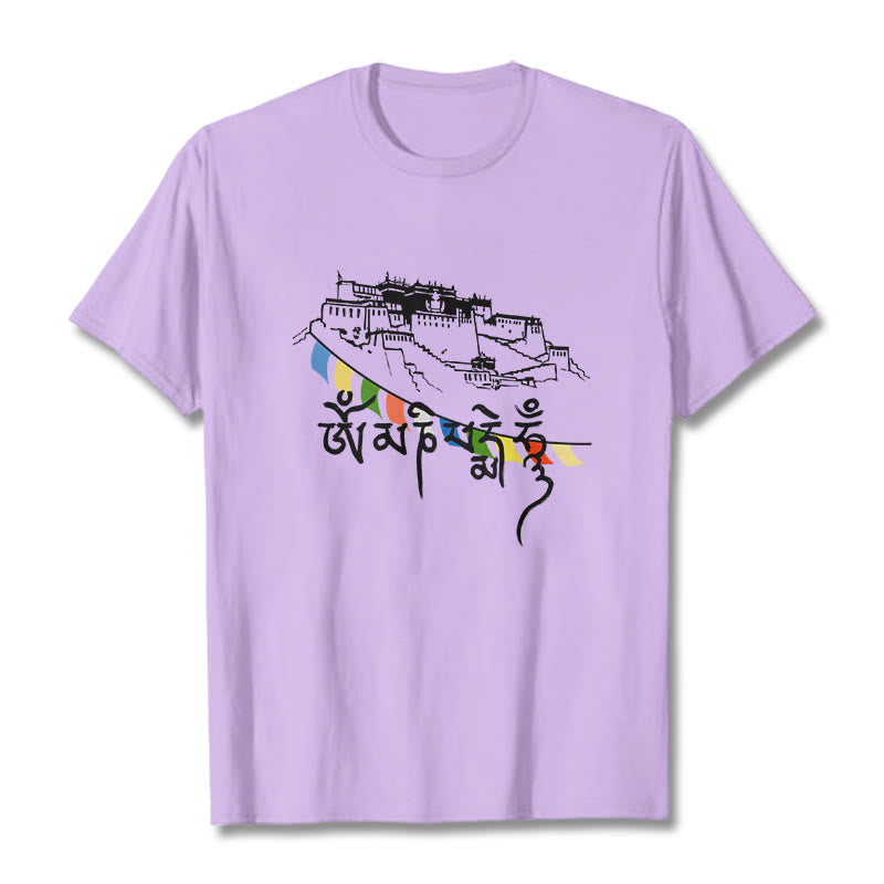 Nimara Ritual Potala Palace Om Mani Padme Hum Prayer Flags Cotton Tee T-shirt