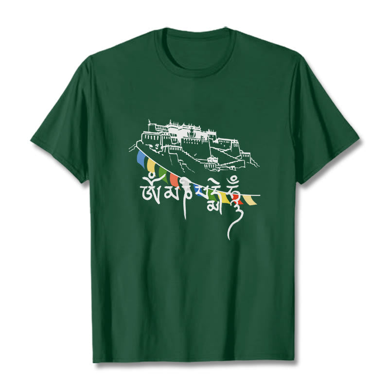 Nimara Ritual Potala Palace Om Mani Padme Hum Prayer Flags Cotton Tee T-shirt