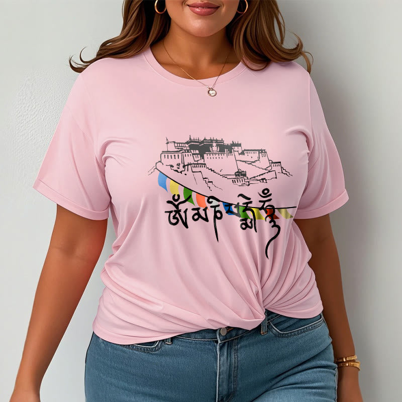 Nimara Ritual Potala Palace Om Mani Padme Hum Prayer Flags Cotton Tee T-shirt