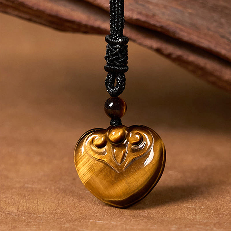 Nimara Ritual Natural Tiger Eye Love Heart Pattern Protection Rope Necklace Pendant