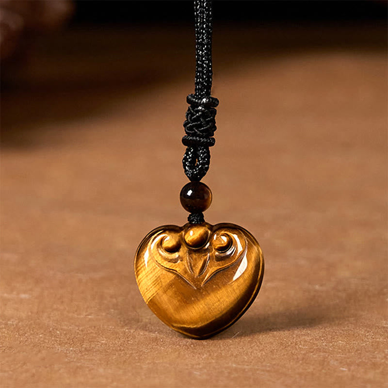 Nimara Ritual Natural Tiger Eye Love Heart Pattern Protection Rope Necklace Pendant
