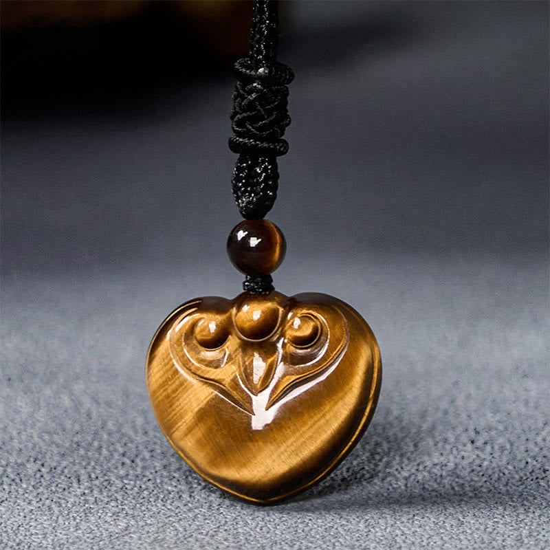 Nimara Ritual Natural Tiger Eye Love Heart Pattern Protection Rope Necklace Pendant