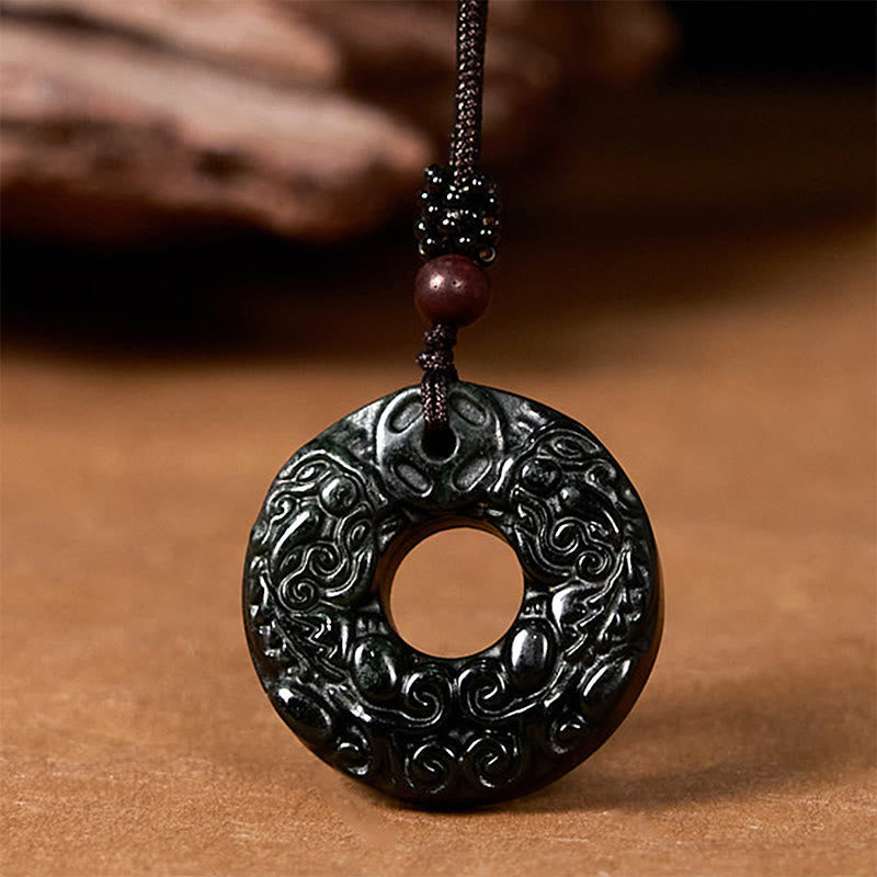 Nimara Ritual Tibetan Nanyang Black-Green Jade PiXiu Peace Buckle Protection Necklace Pendant