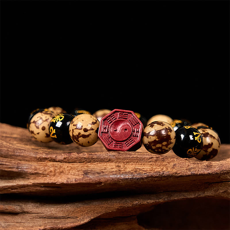 Nimara Ritual Bodhi Seed Om Mani Padme Hum Bagua Yin Yang Cinnabar Carved Calm Bracelet