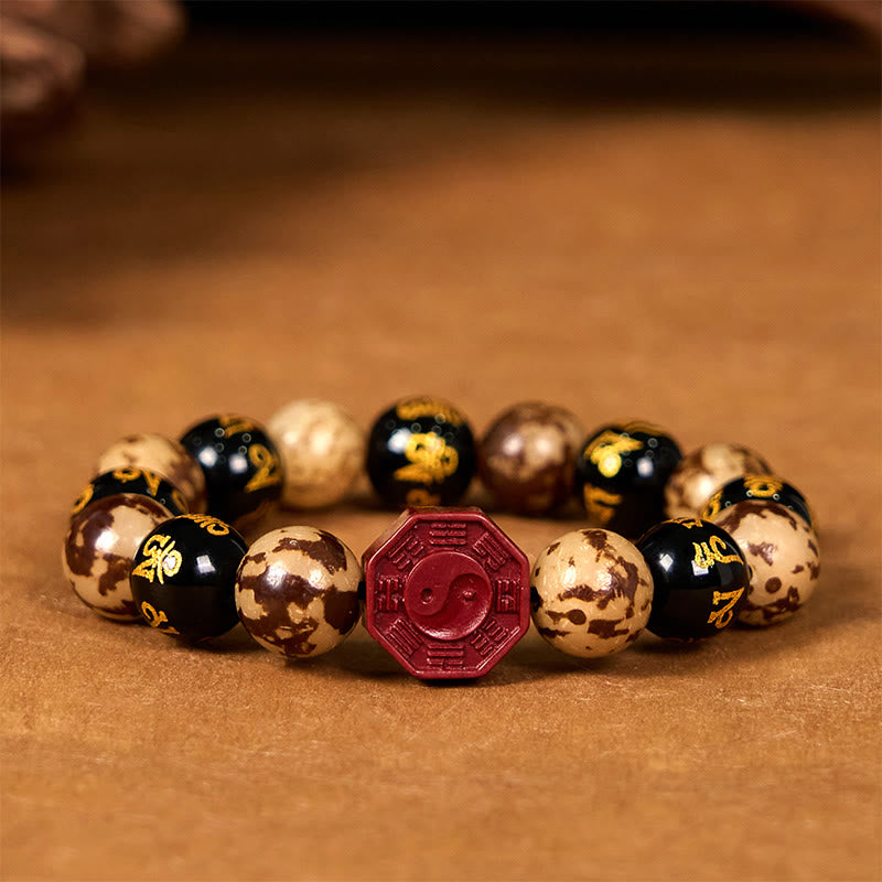 Nimara Ritual Bodhi Seed Om Mani Padme Hum Bagua Yin Yang Cinnabar Carved Calm Bracelet